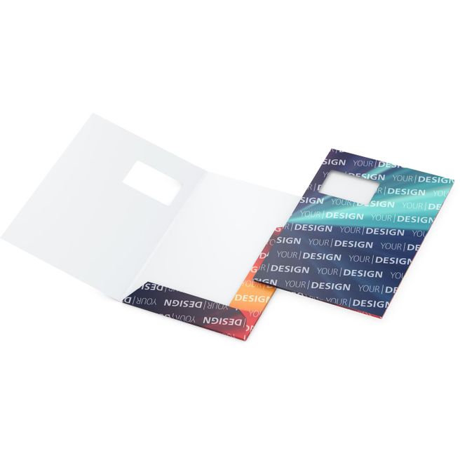 Präsentationsmappe Bestseller, Füllhöhe 5 mm, mit Fenster, 4/0farbig, Lack einseitig