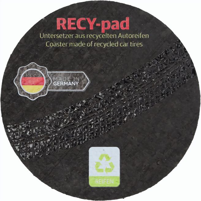 RECY-pad, Untersetzer 100 mm rund , ca. 3 mm dick aus recyceltem Autoreifen