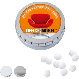 Produktabbildung MINI-Drück-mich-Dose mit Pfefferminzpastillen, 50g MINI-Drück-mich-Dose mit Pfefferminzpastillen, 50g