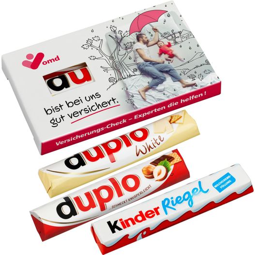 Produktabbildung 3er Duplo-Pack (1 Duplo klassisch + 1 Duplo weiß + 1 Kinder Riegel) 3er Duplo-Pack (1 Duplo klassisch + 1 Duplo weiß + 1 Kinder Riegel) (Bild 1)