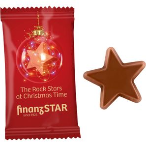 Schoko-Stern in konventionellem Flowpack