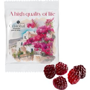 Veganes -80% Zucker Fruchtgummi im kompostierbaren Tütchen