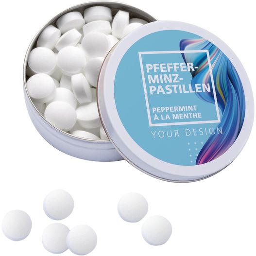 Produktabbildung XS-Taschendose mit Pfefferminzpastillen - kleine Menge XS-Taschendose mit Pfefferminzpastillen - kleine Menge (Bild 1)