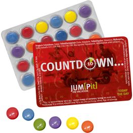 Kleinster Event-Kalender der Welt mit 24 bunten Schokolinsen