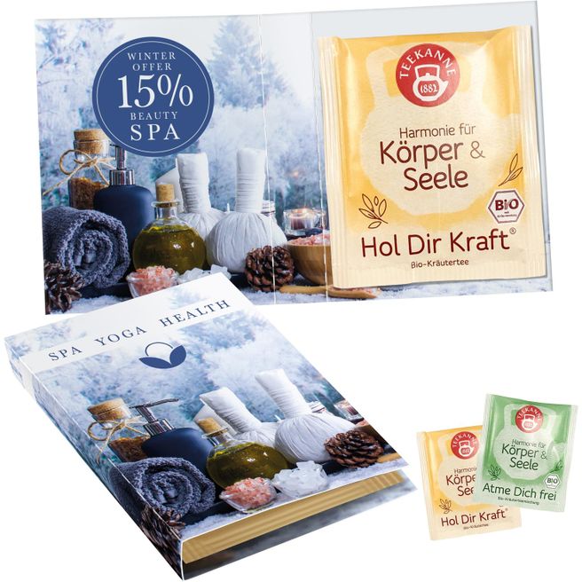 Süßes Briefchen mit aromaversiegeltem Kräuterteebeutel von Teekanne