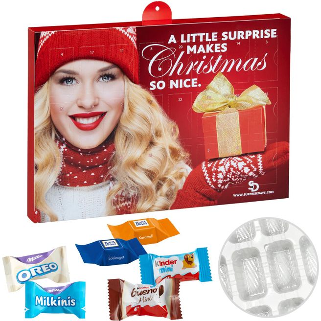 Produktabbildung Premium Präsent-Adventskalender mit Ritter Sport Schokowürfel & Milka Favourites Mix & Kinder-Schokolade & Kinder Bueno Mix Premium Präsent-Adventskalender mit Ritter Sport Schokowürfel & Milka Favourites Mix & Kinder-Schokolade & Kinder Bueno Mix