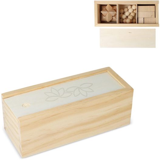 Dieses nachhaltige Set enthält drei spannende Denkspiele: ein Sternenpuzzle, ein Pyramidenpuzzle und ein 3D-Würfelpuzzle, die alle aus FSC-Holz gefertigt sind. Sie sind in einer FSC-Holzbox (Bild 1)
