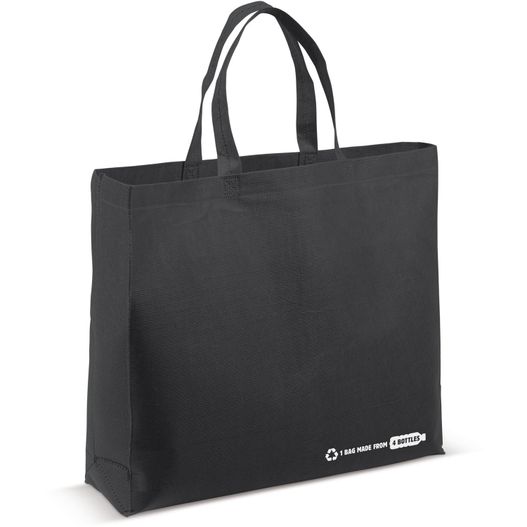 eine schwarze einkaufstasche mit einem weißen logo Umhängetasche R-PET 100g/m² (Bild 1)