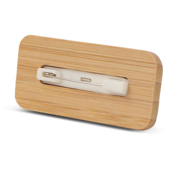 Namensschild aus Bambus mit Anstecknadel