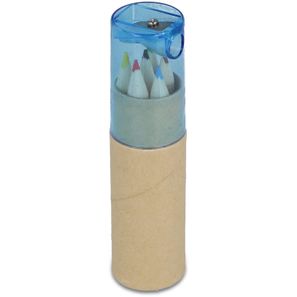 Buntstifte in Pappröhre mit Anspitzerdeckel