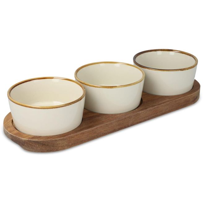 Produktabbildung InSideOut Holzständer mit 3 runden Keramikschalen InSideOut Holzständer mit 3 runden Keramikschalen