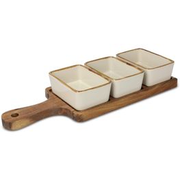 Produktabbildung InSideOut Servierbrett aus Holz mit 3 Keramikschalen InSideOut Servierbrett aus Holz mit 3 Keramikschalen