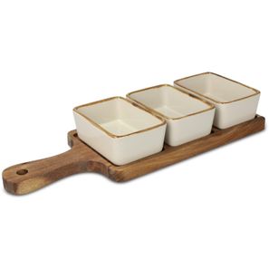 InSideOut Servierbrett aus Holz mit 3 Keramikschalen