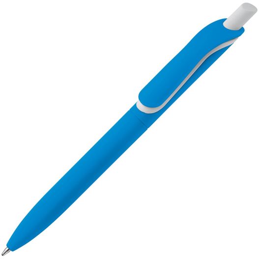 ein blauer stift mit weißer spitze Kugelschreiber Click-Shadow Soft-Touch Hergestellt in Deutschland (Bild 1)