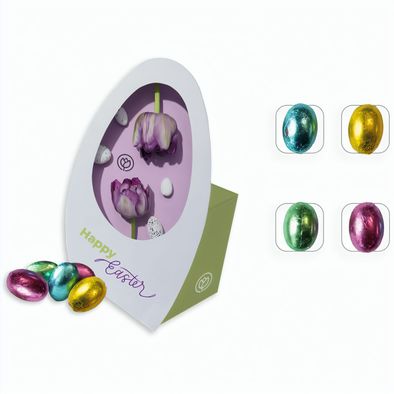 Osterei mit Werbebox, Schokoeier mit Haselnusscremefüllung (ca. 100 g)