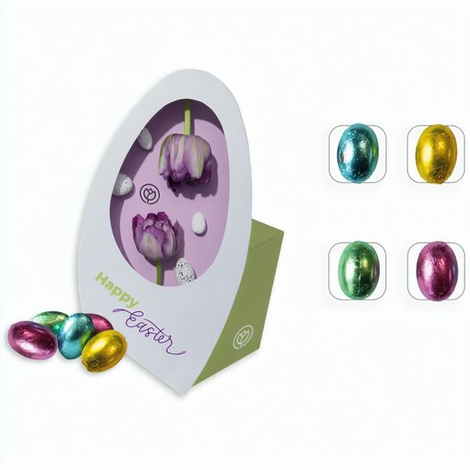 Osterei mit Werbebox, Schokoeier mit Haselnusscremefüllung (ca. 100 g) (Bild 1)