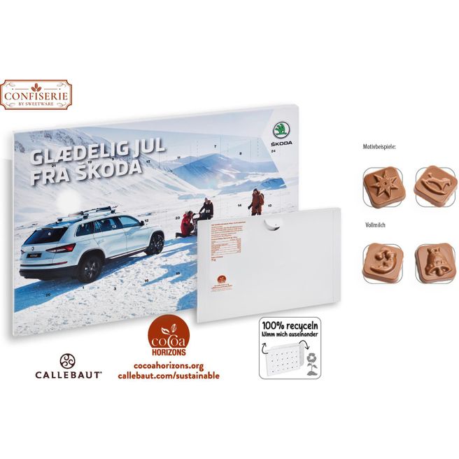 Wand Adventskalender individuell bedruckt (Saisonprodukt zu Weihnachten) - Callebaut Vollmilch Schokolade (ca. 75 g)
