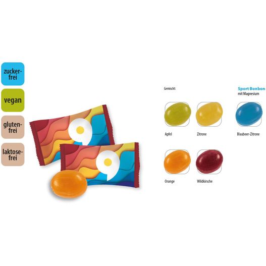Bonbon zuckerfrei vegan Flowpack, Sport Bonbon mit Magnesium (ca. 3 g) (Bild 1)
