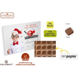 Tisch Adventskalender aus Reinpapier individuell bedruckt (Saisonprodukt zu Weihnachten) - Callebaut Vollmilch Schokolade (ca. 48 g)