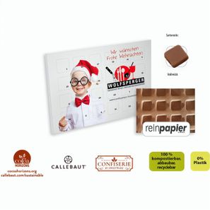 Tisch Adventskalender aus Reinpapier individuell bedruckt (Saisonprodukt zu Weihnachten) - Callebaut Vollmilch Schokolade (ca. 48 g)