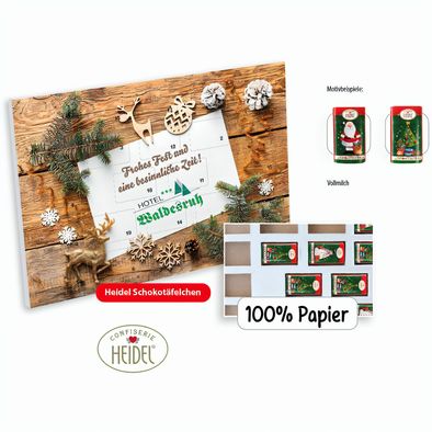 Tisch Adventskalender HEIDEL aus 100% Papier Standardmotiv (Saisonprodukt zu Weihnachten), Heidel Schokoladentäfelchen (ca. 72 g)