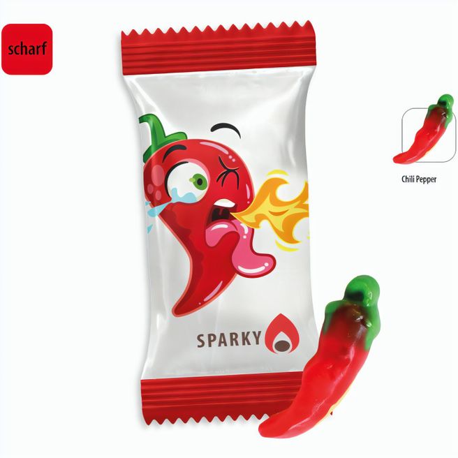 Chili Pepper Werbetüte, Fruchtgummi mit Schaumzuckerboden (ca. 10 g)