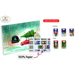 Tisch Adventskalender HEIDEL aus 100% Papier individuell bedruckt (Saisonprodukt zu Weihnachten), Heidel Schokoladentäfelchen (ca. 72 g)