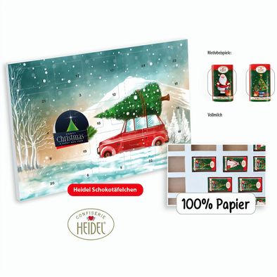 Tisch Adventskalender HEIDEL aus 100% Papier individuell bedruckt (Saisonprodukt zu Weihnachten), Heidel Schokoladentäfelchen (ca. 72 g)