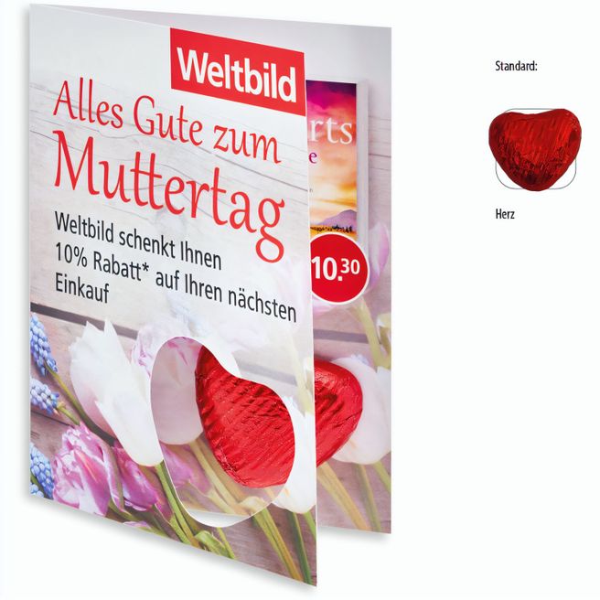 Produktabbildung Faltkarte, Figur aus Edel-Vollmilchschokolade (ca. 5 g) Faltkarte, Figur aus Edel-Vollmilchschokolade (ca. 5 g)