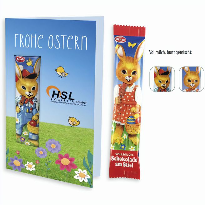 Produktabbildung Osterkarte mit Schoko-Lolly (ca. 15 g) Osterkarte mit Schoko-Lolly (ca. 15 g)