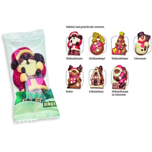 Schokoladenfiguren Weihnachten im Flowpack (Saisonprodukt zu Weihnachten), Edel-Vollmilchschokolade (ca. 10 g) (Bild 1)