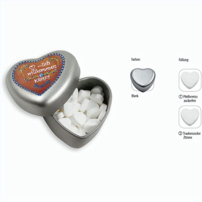 Produktabbildung Herzdose, Pfefferminz Herzen zuckerfrei (ca. 18 g) Herzdose, Pfefferminz Herzen zuckerfrei (ca. 18 g)