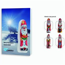 Faltkarte mit individuellem Druck - Schokofigur (Saisonprodukt zu Weihnachten), Figur aus Edel-Vollmilchschokolade (Weihnachtsmann) (ca. 6 g)
