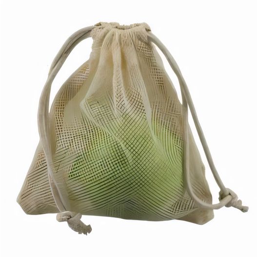 eine netztasche mit einem grünen tennisball innen Apfeldäschle - Zuziehbeutel (Bild 1)