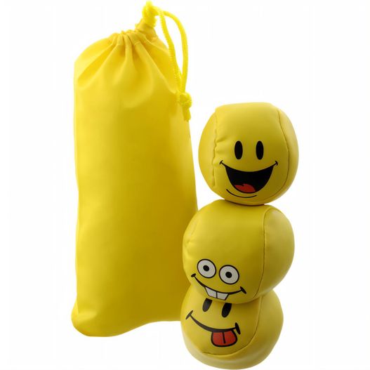 eine gelbe tasche mit einem lächelnden gesicht und einem gelben spielzeug Jonglierbälle HAPPY (Bild 1)