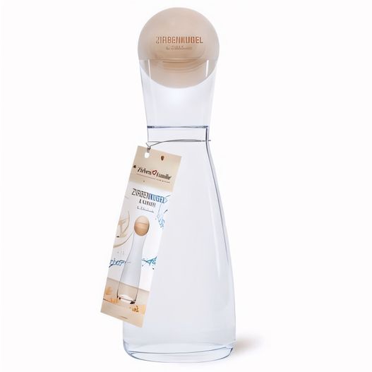 eine flasche wasser mit einem tag darauf ZIRBENKUGEL & KARAFFE Set (Bild 1)