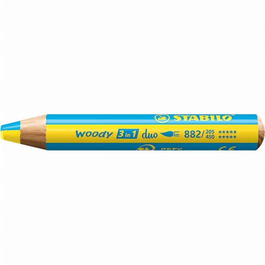 ein bleistift mit gelber spitze und blaues schreiben STABILO woody duo Farbstift (Bild 1)