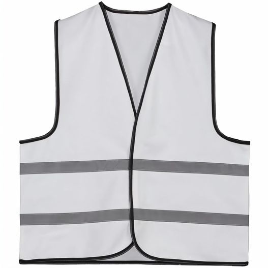 eine weiße weste mit schwarzen trimmen und einem schwarzen streifen Reflektierende Kinderweste 6-12 Jahre (Bild 1)