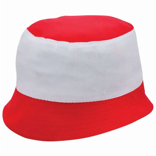 einen roten und weißen hut mit einer roten band Promo Buckethat (Bild 1)