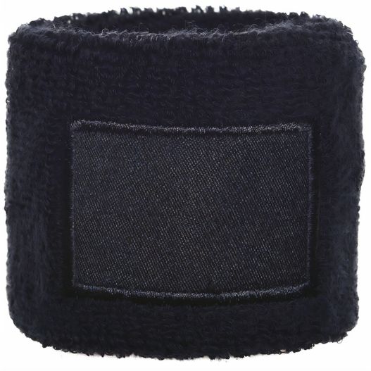 ein schwarzes armband mit einem schwarzen label darauf Frottier Armschweißband mit Label (Bild 1)