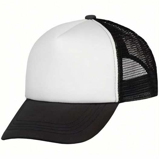 eine weiße und schwarze lkw-kappe mit netzrücken Kids Trucker Cap (Bild 1)