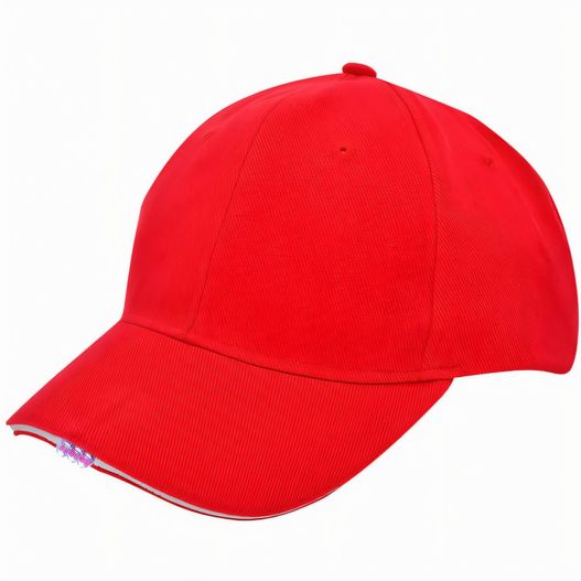 eine rote baseballkappe mit einem weißen streifen Heavy Brushed Cap mit LED's (Bild 1)
