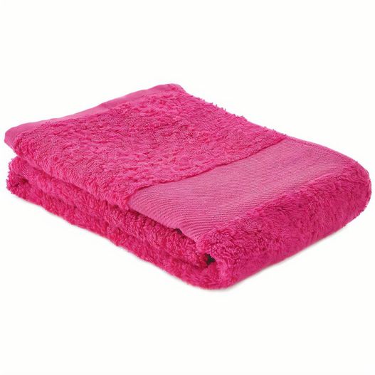 ein rosa handtuch auf einem weißen hintergrund gefaltet Sophie Muval Sporthandtuch 130x30 cm. 450 gr/m² (Bild 1)
