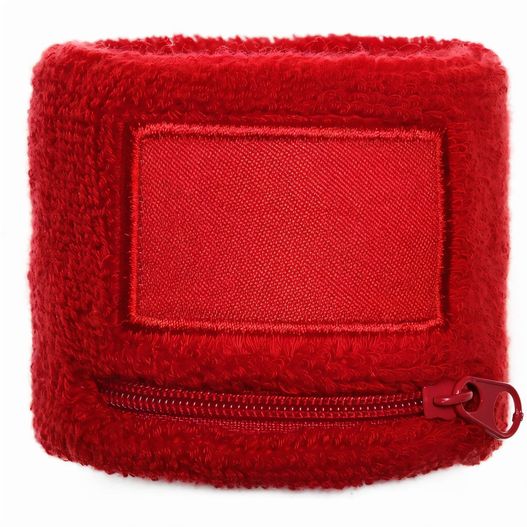 eine rote handtasche mit reißverschluss darauf Frottier Armschweißband mit Label und Reißverschlußfach (Bild 1)