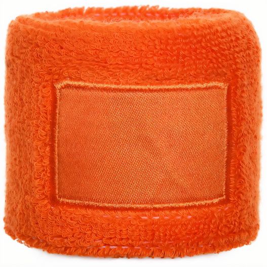 ein oranges armband mit einem leeren etikett darauf Frottier Armschweißband mit Label (Bild 1)