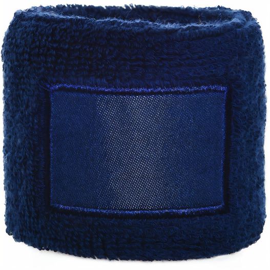 ein blaues armband mit einem blauen label darauf Frottier Armschweißband mit Label (Bild 1)