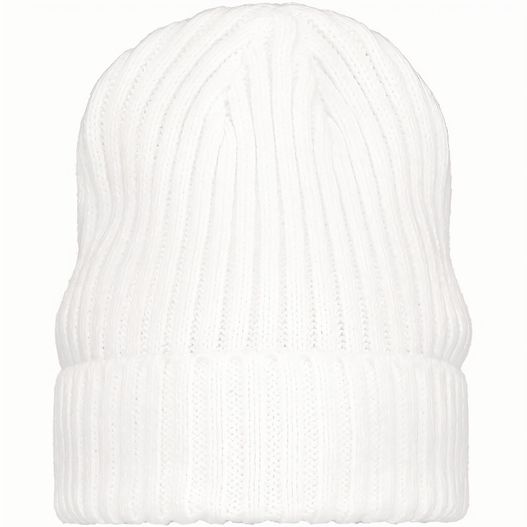 eine weiße strickmütze auf weißem hintergrund Grob gestrickte Mütze (Bild 1)