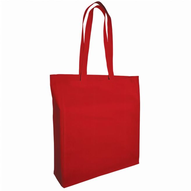 Baumwolltaschen mit langen Henkeln und Bodenfalte. 140 gr/m²