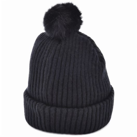 ein schwarzer hut mit einem pom pom oben Strickmütze mit Bommel (Bild 1)