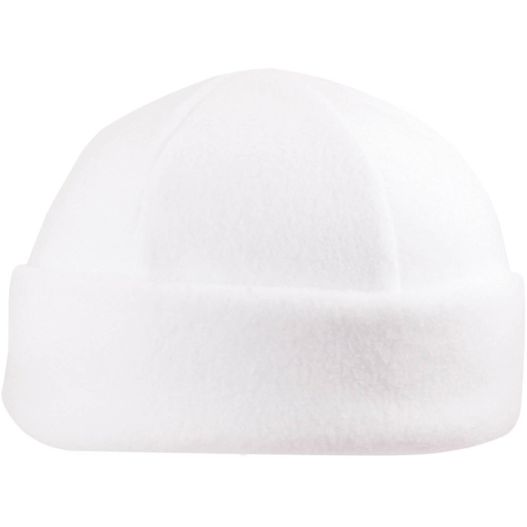 ein weißer hut mit einem weißen pelz darauf 6 Panele Fleece Wintermütze (Bild 1)